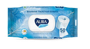 AURA ULTRA COMFORT Влажная туалетная бумага с крышкой, 50шт