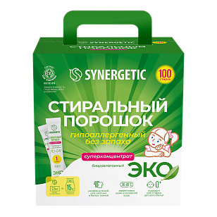 SYNERGETIC Стиральный порошок универсальный 100 стиков в пачке