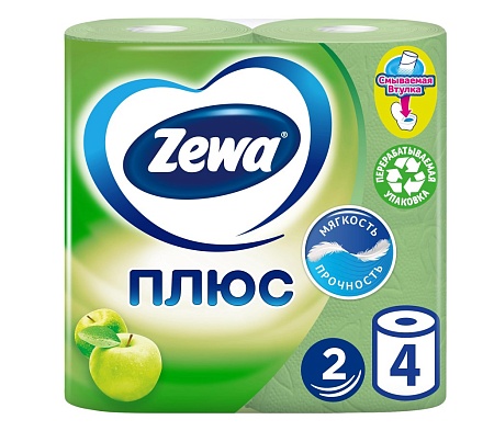 ZEWA Plus Туалетная бумага 2-слойная Яблоко, 4шт
