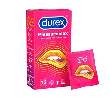 Durex Pleasuremax Презервативы с ребрами и пупырышками, 12шт