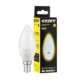 СТАРТ Эко Лампа светодиодная Свеча 7W 2700 К Е14 Теплый, свет