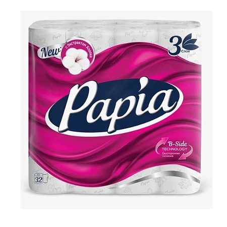 Papia Туалетная бумага Белая 3-слойная, 32шт