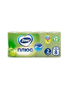 ZEWA Plus Туалетная бумага 2-слойная Яблоко, 8шт