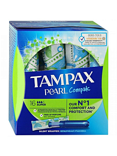 Tampax Тампоны Compak Rearl Super с аппликатором 16шт, Duo
