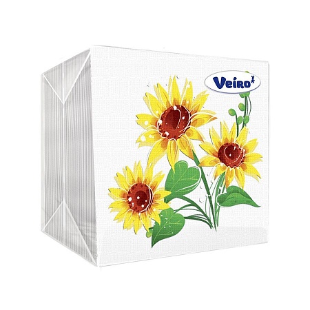 Вейро Салфетки бумажные 1-слойные Желтый цветок 24х24см, 100шт