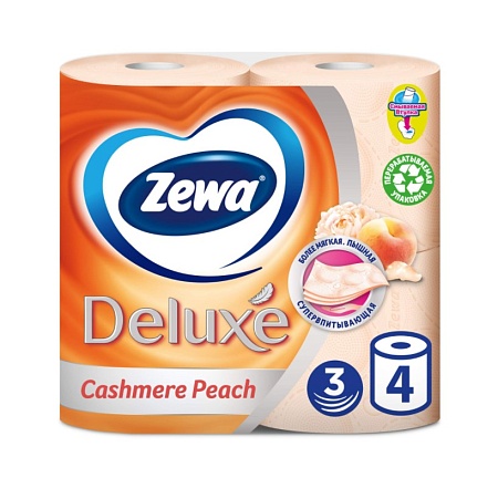 ZEWA Deluxe Туалетная бумага 3-слойная Персик, 4шт
