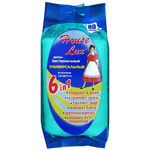 House Lux Салфетки влажные универсальные антибактериальные 6 in 1, 80шт