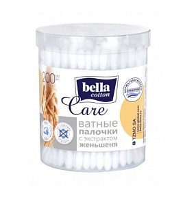 Bella cotton care Ватные палочки женьшень 200шт (коробка круг)