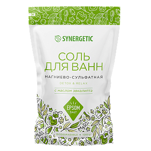 SYNERGETIC Соль д/ванн магниево-сульфатная с маслом эвкалипта 1000г