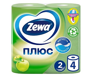ZEWA Plus Туалетная бумага 2-слойная Яблоко, 4шт