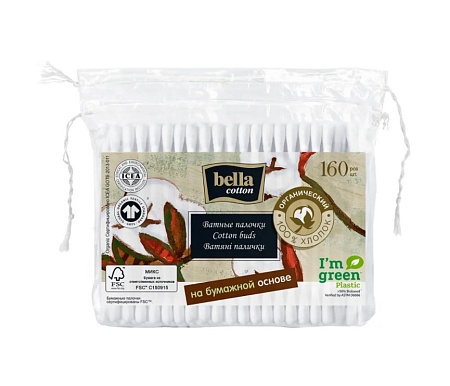Bella cotton care Ватные палочки органический хлопок, 160шт