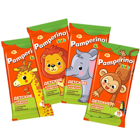 Pamperino Kids Салфетки влажные с ромашкой и витамином Е mix, 15шт