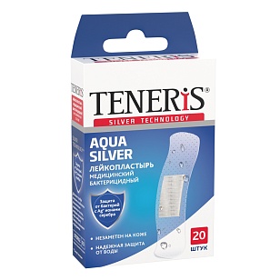 TENERIS Пластырь Aqua Silver 7,6х1,9см 20шт