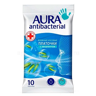 AURA Платочки носовые влажные Antibacterial pocket-pack 10шт*