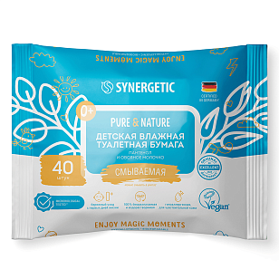 SYNERGETIC Влажная туалетная бумага детская Пантенол и овсяное молочко 40шт