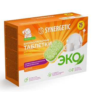 SYNERGETIC Таблетки для ПММ бесфосфатные, 25шт