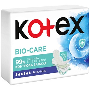 Kotex Прокладки Bio-Care ночные 6шт