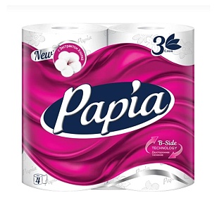 Papia Туалетная бумага Белая 3-слойная, 4шт