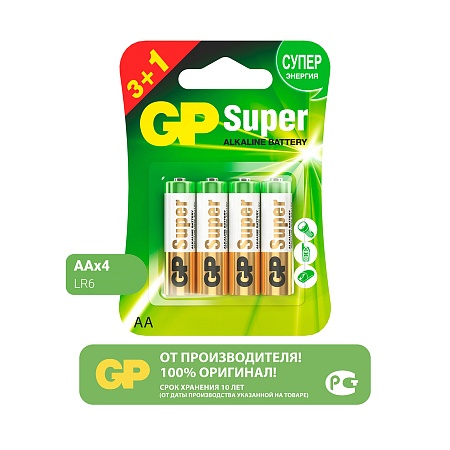 GP Super Alkaline 15А 3/1 АA Батарейки 4шт на, блистере