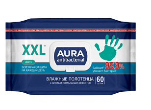 AURA ANTIBACTERIAL Влажные полотенца антибактериальные big-pack с крышкой 60шт