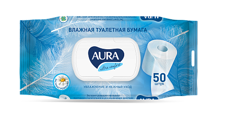 AURA ULTRA COMFORT Влажная туалетная бумага с крышкой, 50шт