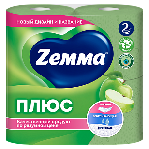 ZEMMA Плюс Туалетная бумага 2-слойная Яблоко 4шт