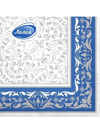 Лилия Салфетки бумажные 2-слойные Ажур голубой 33х33см, 20лшт