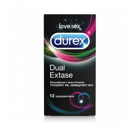 Durex Dual Extase Презервативы рельефные с анестетиком, 12шт